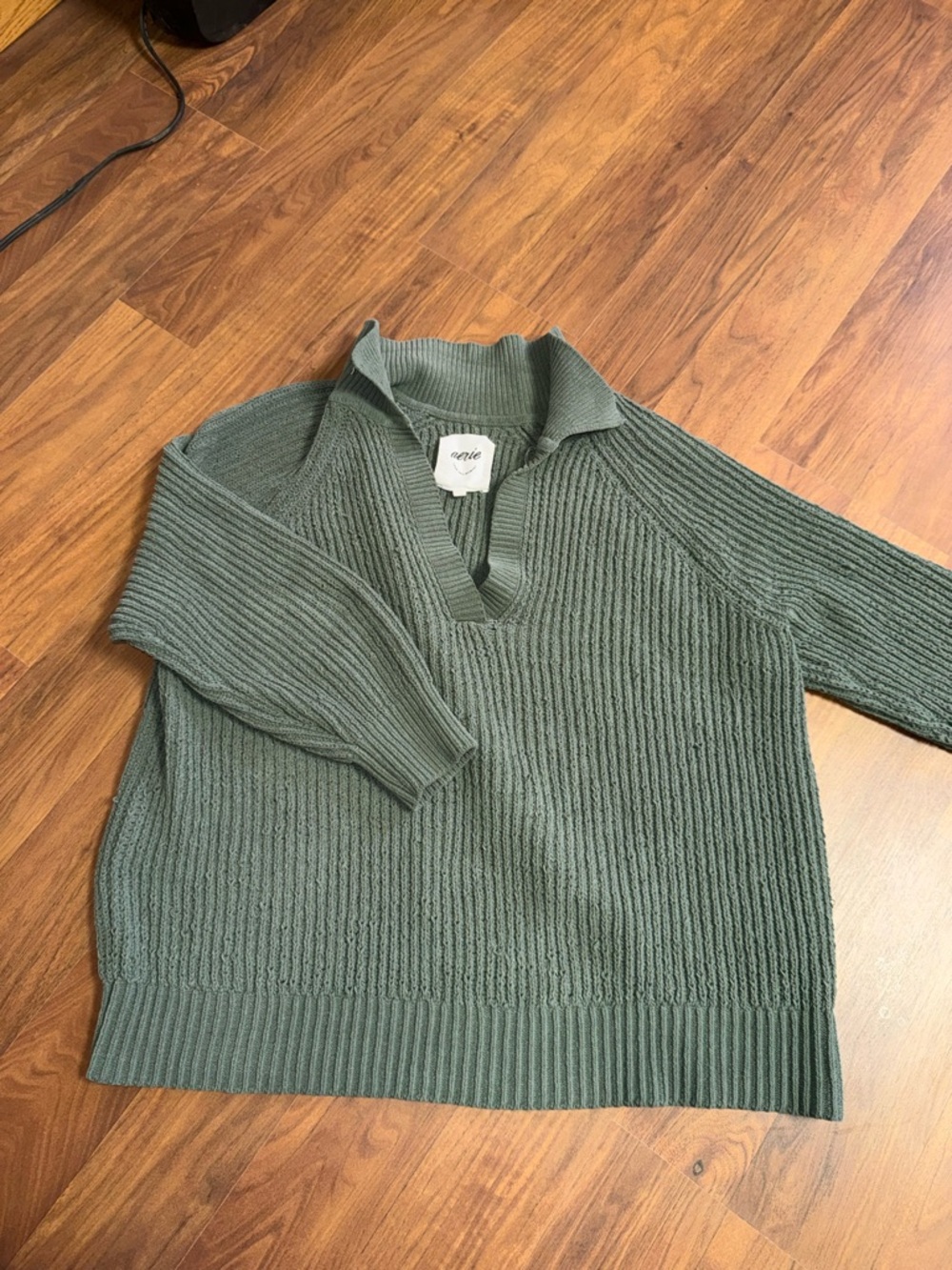 aerie Olive Ribbed V-Neck Sweater